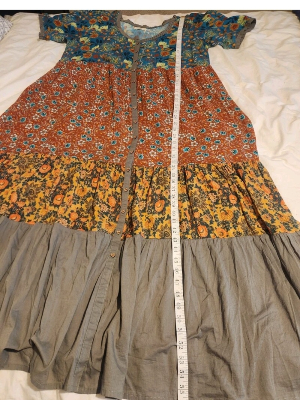 NATURAL LIFE Blue & Brown Floral Tiered Button-Front Maxi Dress XL - Picture 8 of 10